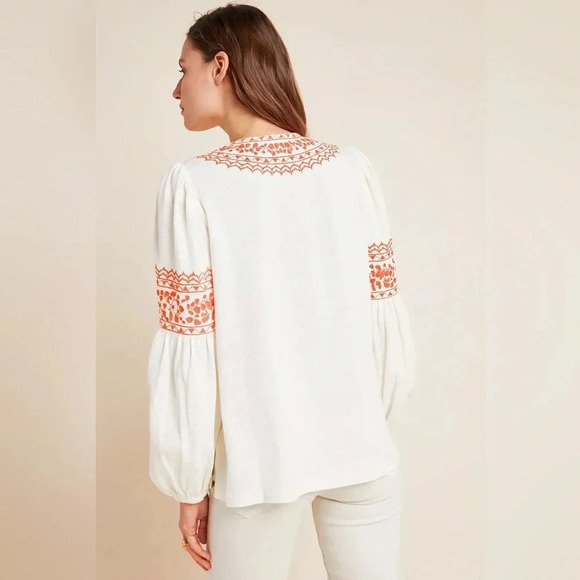 Anthropologie Maeve Louisa Textured Peasant Top Size Medium - Picture 3 of 9